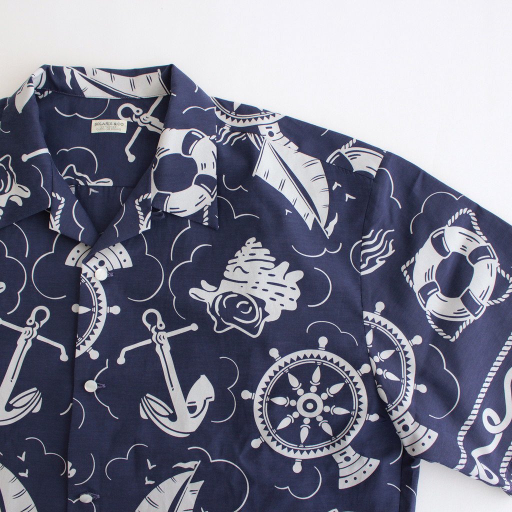 OPEN COLLAR S/S SAILING SHIRT-FISHTEIL #PURPLE NAVY [2004022]