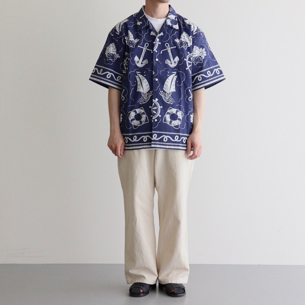 OPEN COLLAR S/S SAILING SHIRT-FISHTEIL #PURPLE NAVY [2004022]