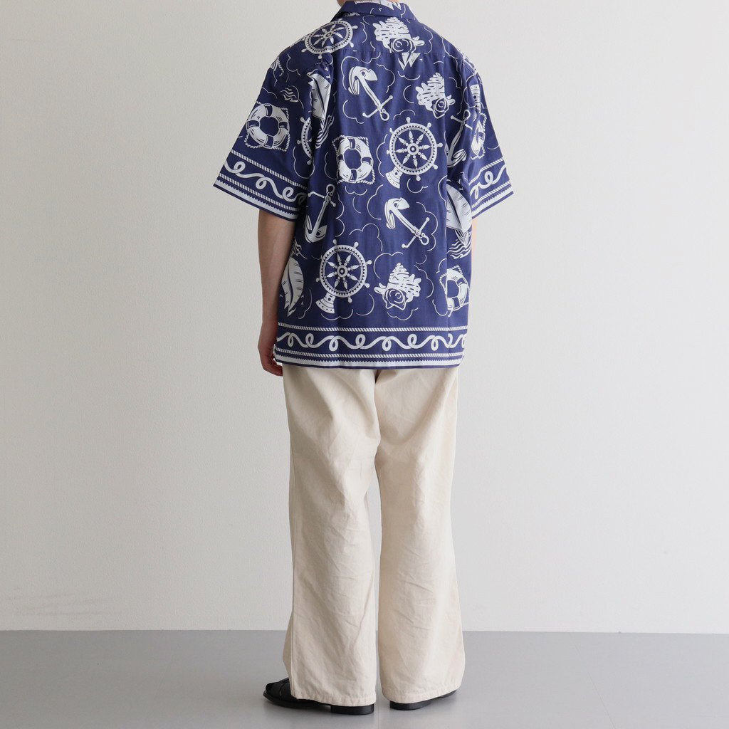 OPEN COLLAR S/S SAILING SHIRT-FISHTEIL #PURPLE NAVY [2004022]