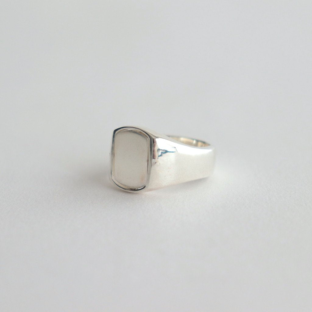 NADALL SQUARE SIGNET RING / STAMPED #SILVER/WHITE FINISH [OJ-AC10]