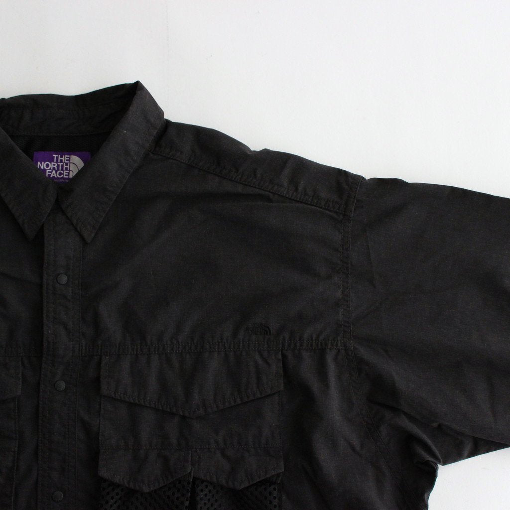 POLYESTER LINEN FIELD H/S SHIRT #BLACK [NT3320N]