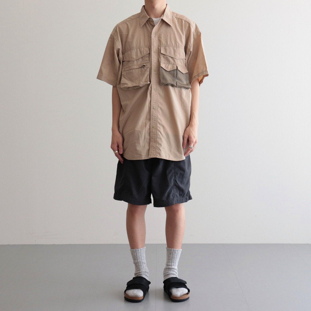 POLYESTER LINEN FIELD H/S SHIRT #BEIGE [NT3320N]