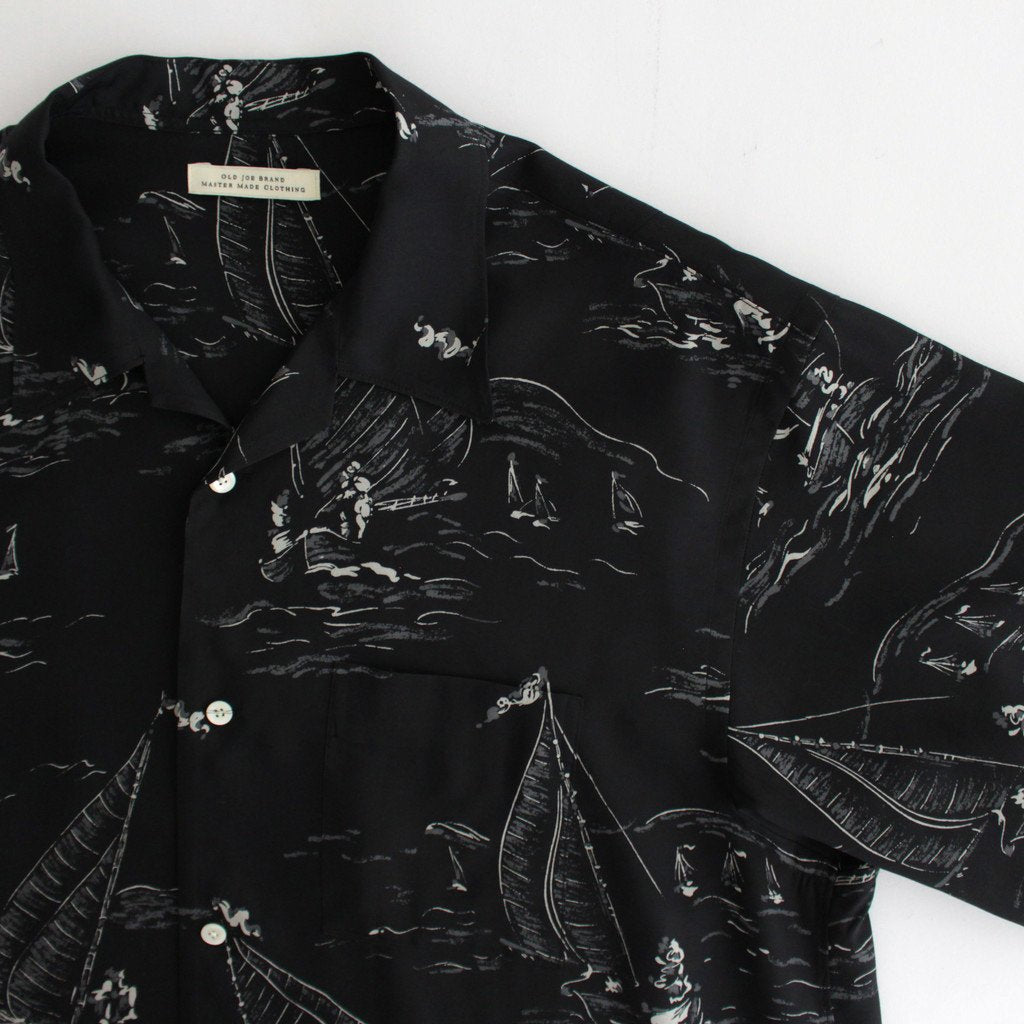 ORIGINAL PRINTED OPEN COLLAR SHIRTS MARINE SHORT-SLEEVE #BLACK [231OJ-SH12]