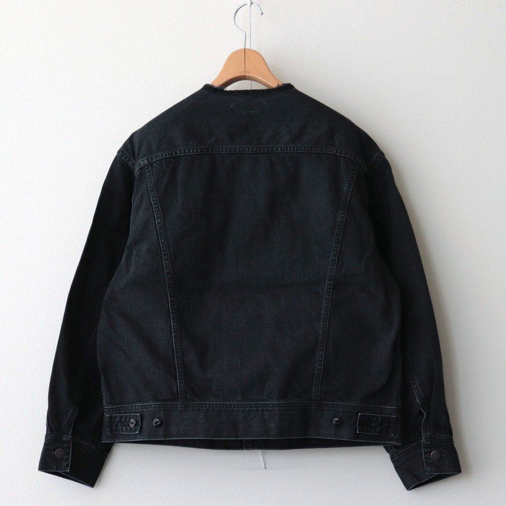 COLLARLESS DENIM JACKET #FADEBLACK [BHSW23F4] _ blurhms | ブラームス – Diffusion