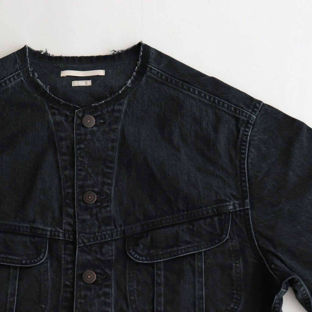 COLLARLESS DENIM JACKET #FADEBLACK [BHSW23F4]