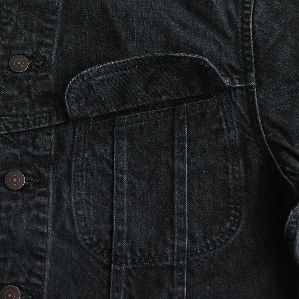 COLLARLESS DENIM JACKET #FADEBLACK [BHSW23F4]