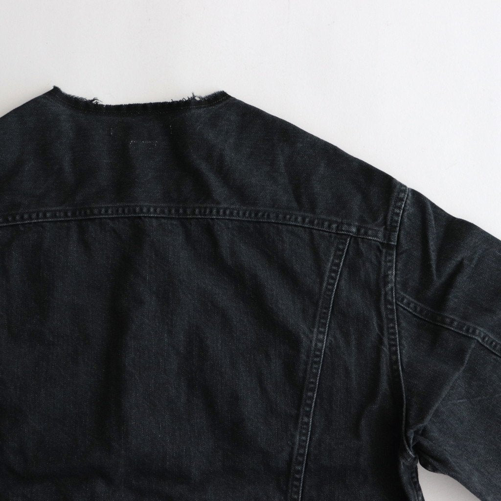 COLLARLESS DENIM JACKET #FADEBLACK [BHSW23F4] _ blurhms | ブラームス – Diffusion