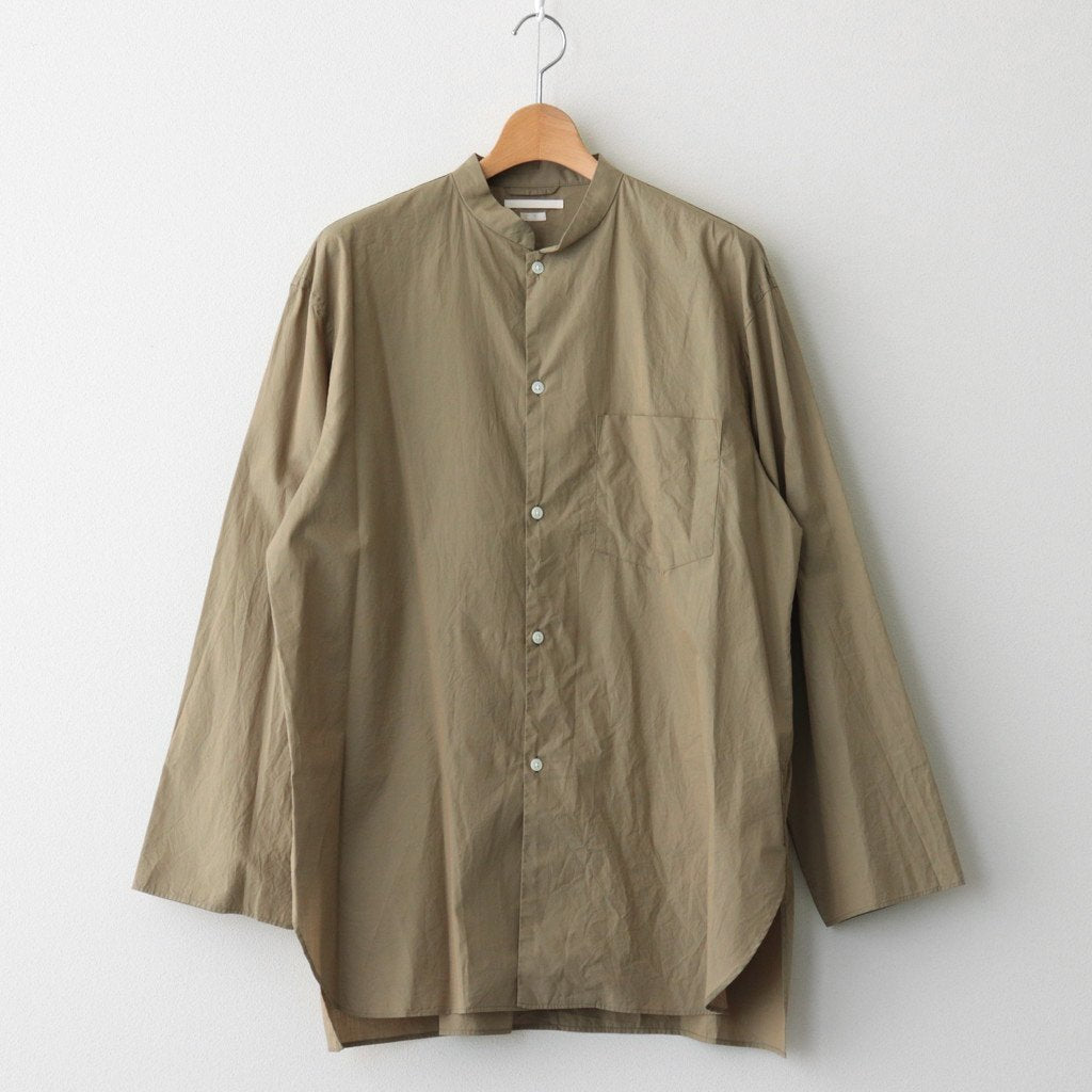 CHAMBRAY STAND COLLAR CUFFLESS SHIRT #OLIVEBEIGE [BHS23F018]