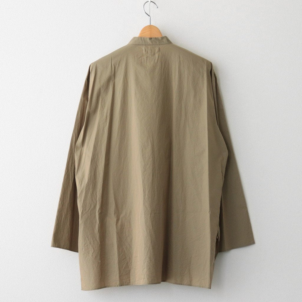 CHAMBRAY STAND COLLAR CUFFLESS SHIRT #OLIVEBEIGE [BHS23F018]