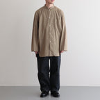 CHAMBRAY STAND COLLAR CUFFLESS SHIRT #OLIVEBEIGE [BHS23F018]