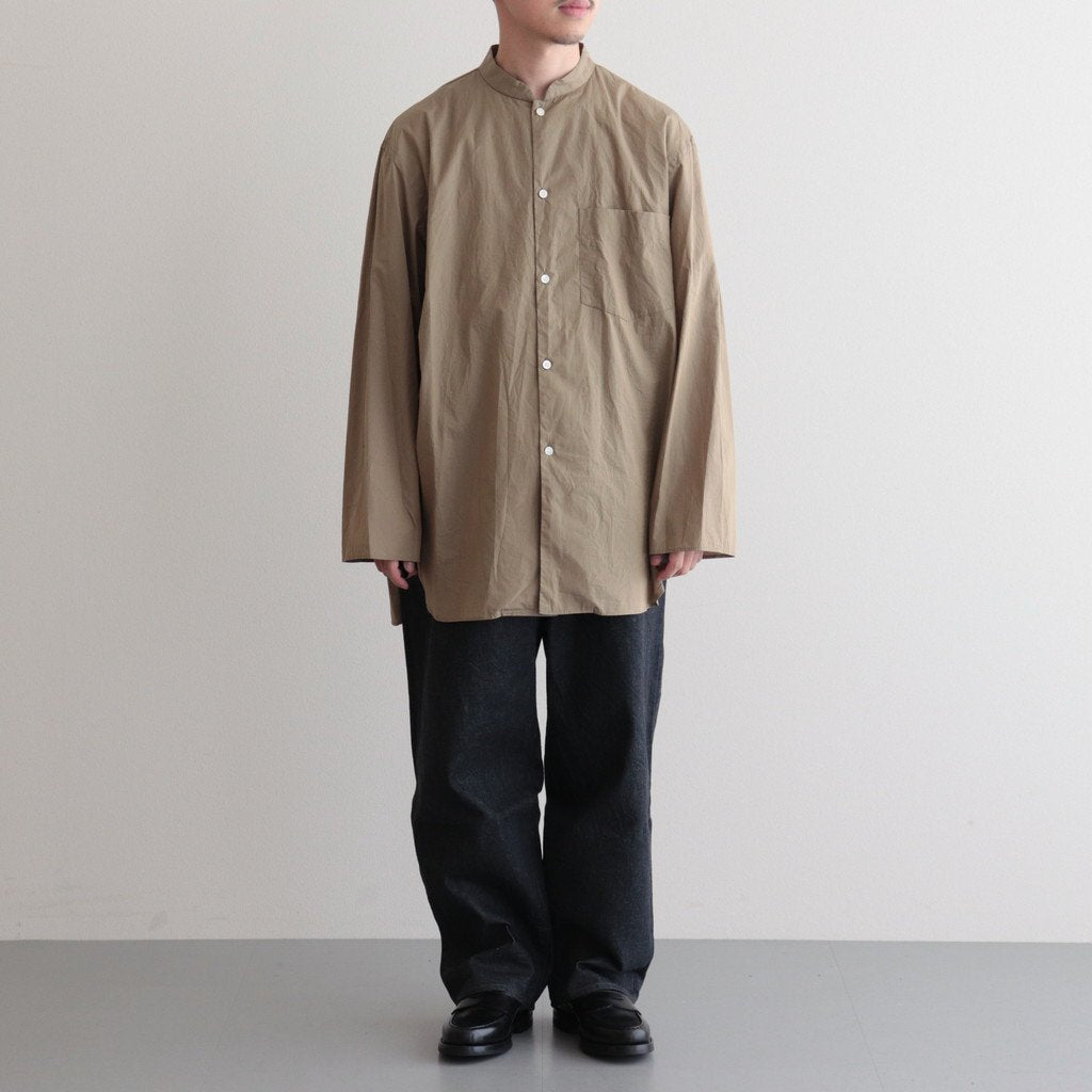 CHAMBRAY STAND COLLAR CUFFLESS SHIRT #OLIVEBEIGE [BHS23F018]
