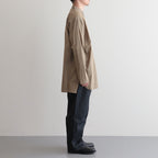 CHAMBRAY STAND COLLAR CUFFLESS SHIRT #OLIVEBEIGE [BHS23F018]