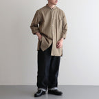 CHAMBRAY STAND COLLAR CUFFLESS SHIRT #OLIVEBEIGE [BHS23F018]