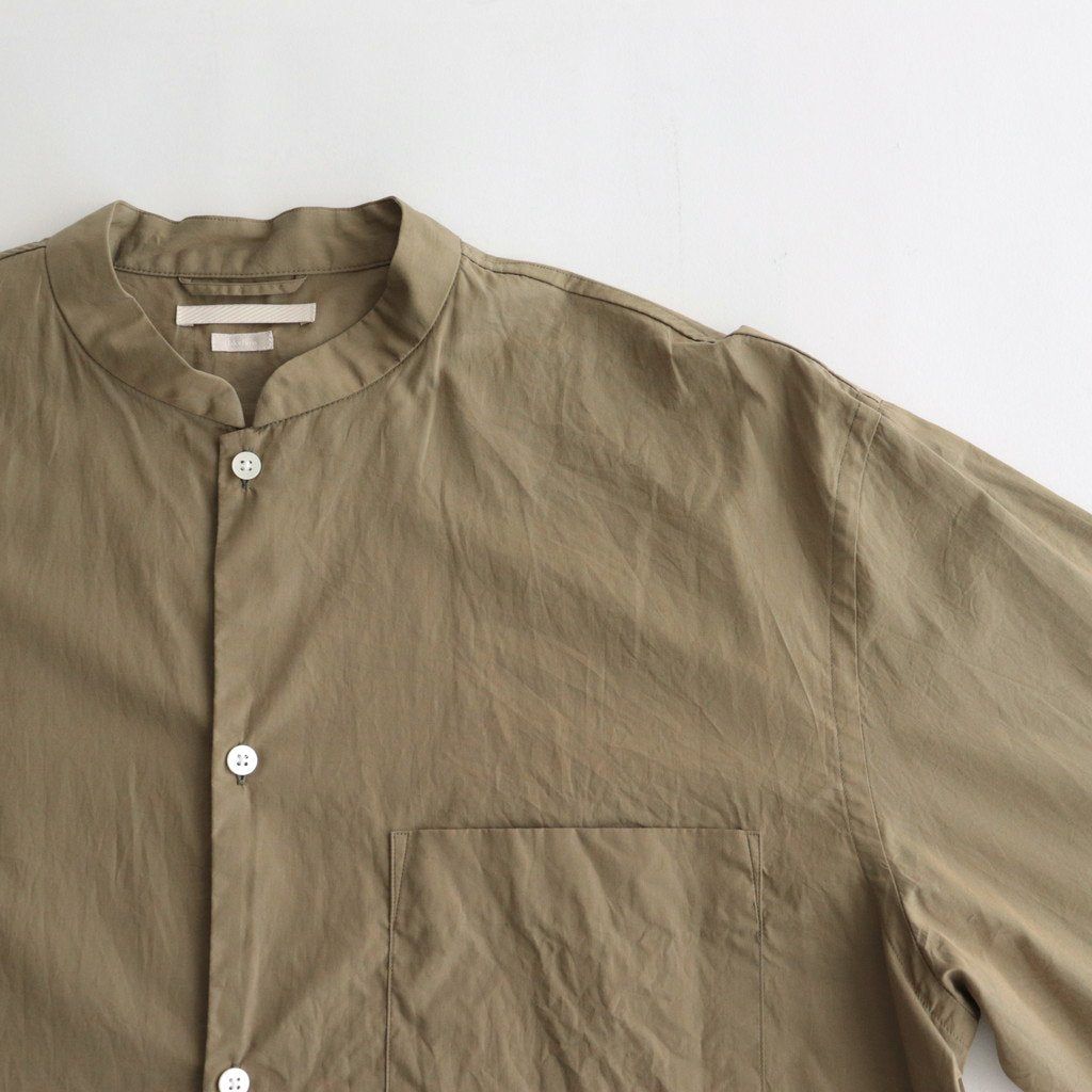 CHAMBRAY STAND COLLAR CUFFLESS SHIRT #OLIVEBEIGE [BHS23F018] _