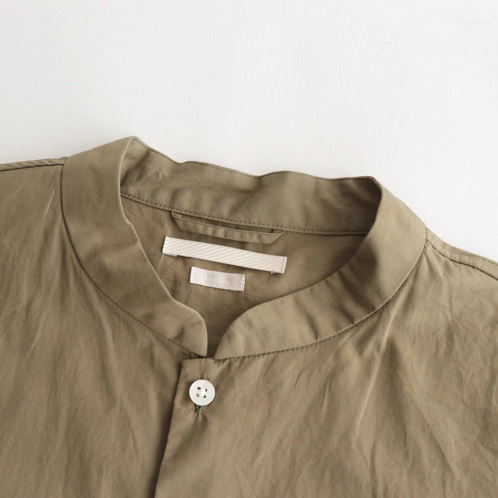 CHAMBRAY STAND COLLAR CUFFLESS SHIRT #OLIVEBEIGE [BHS23F018]