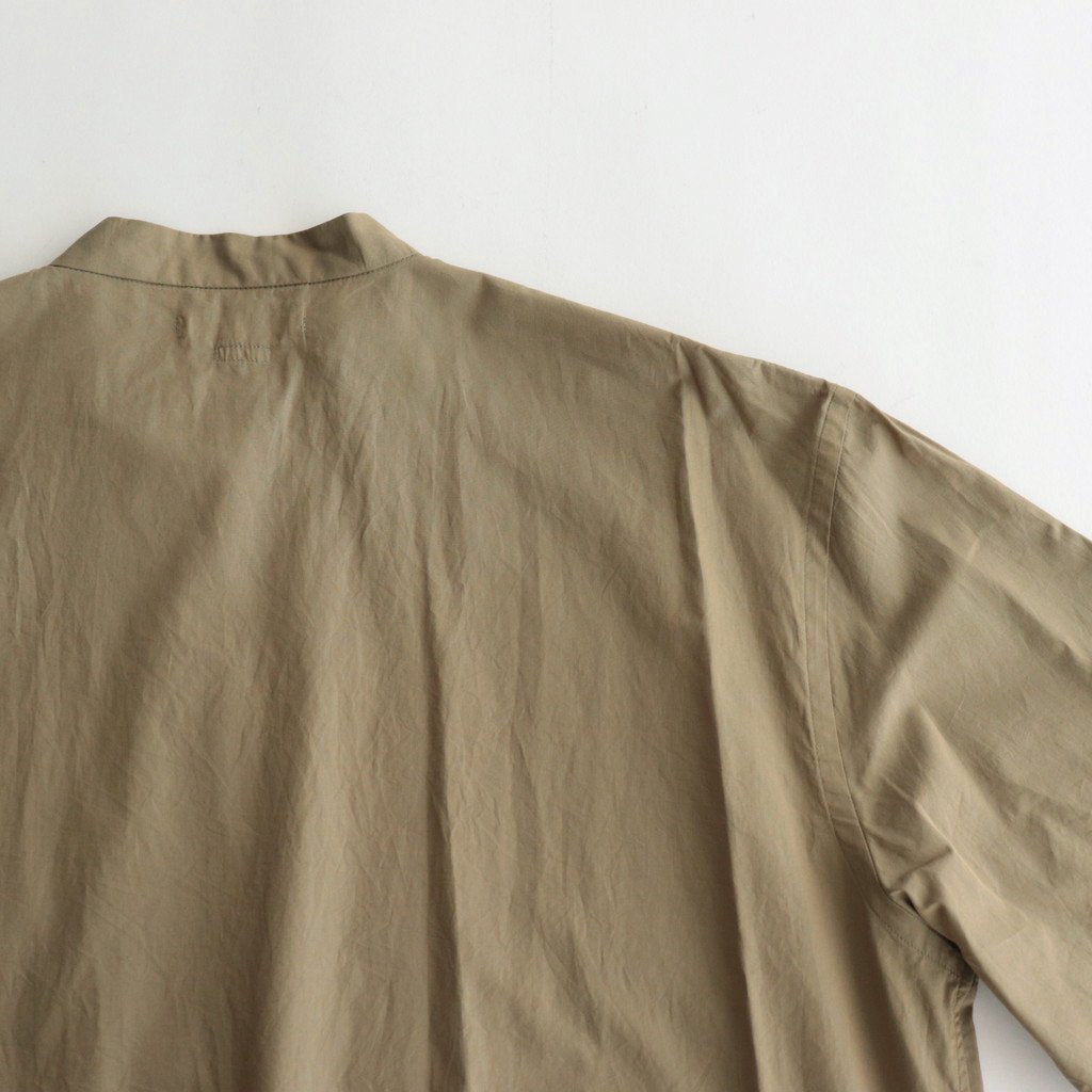 CHAMBRAY STAND COLLAR CUFFLESS SHIRT #OLIVEBEIGE [BHS23F018]