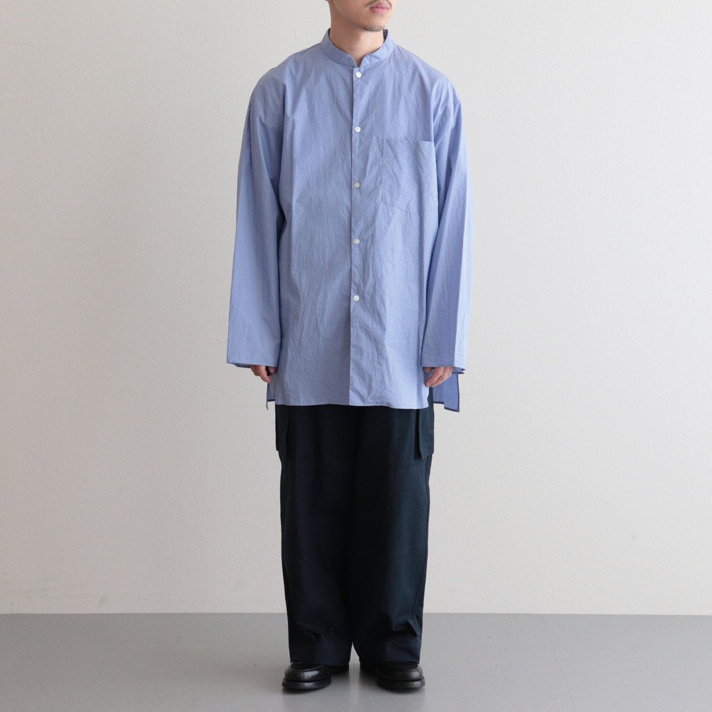 CHAMBRAY STAND COLLAR CUFFLESS SHIRT #SAXE [BHS23F018] _ blurhms