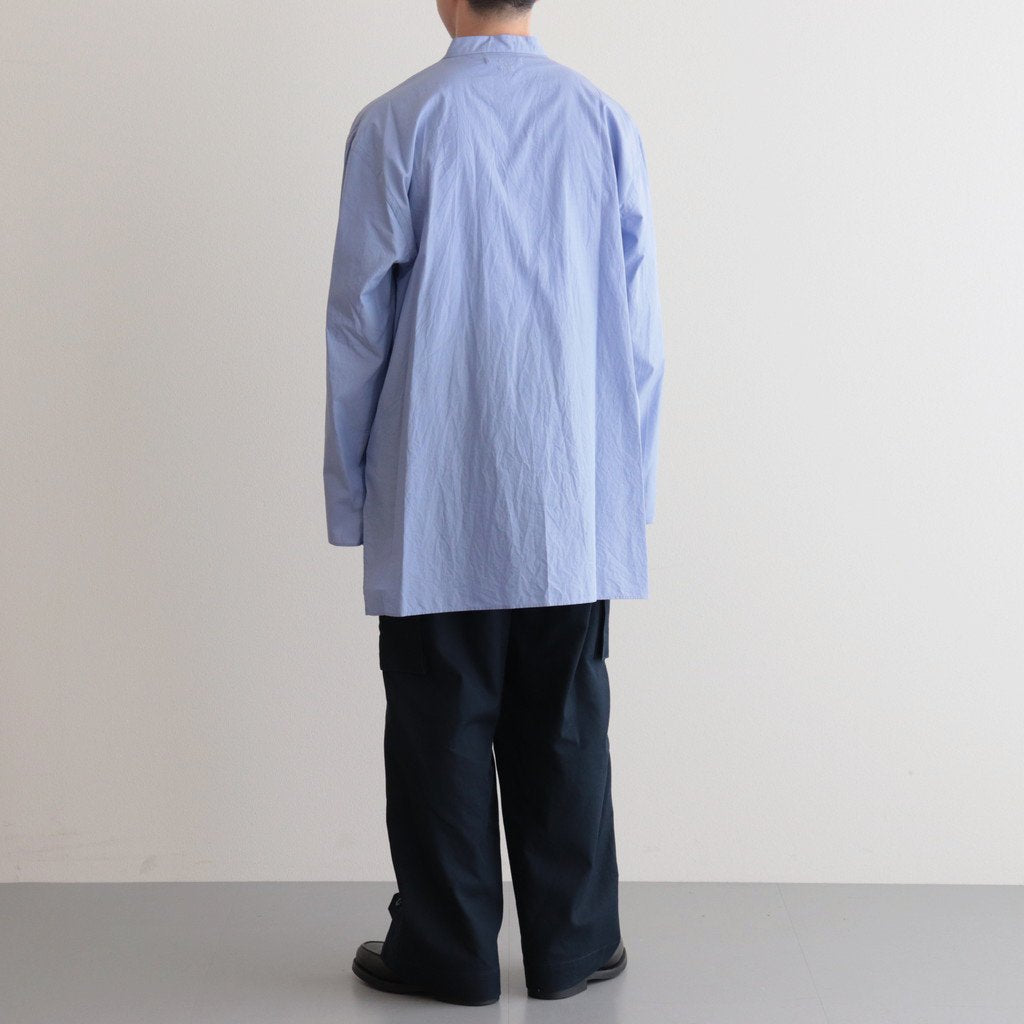 CHAMBRAY STAND COLLAR CUFFLESS SHIRT #SAXE [BHS23F018]