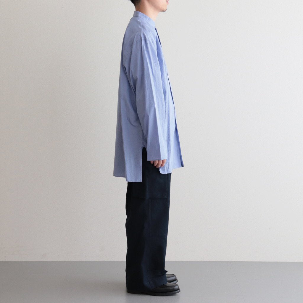 CHAMBRAY STAND COLLAR CUFFLESS SHIRT #SAXE [BHS23F018] _